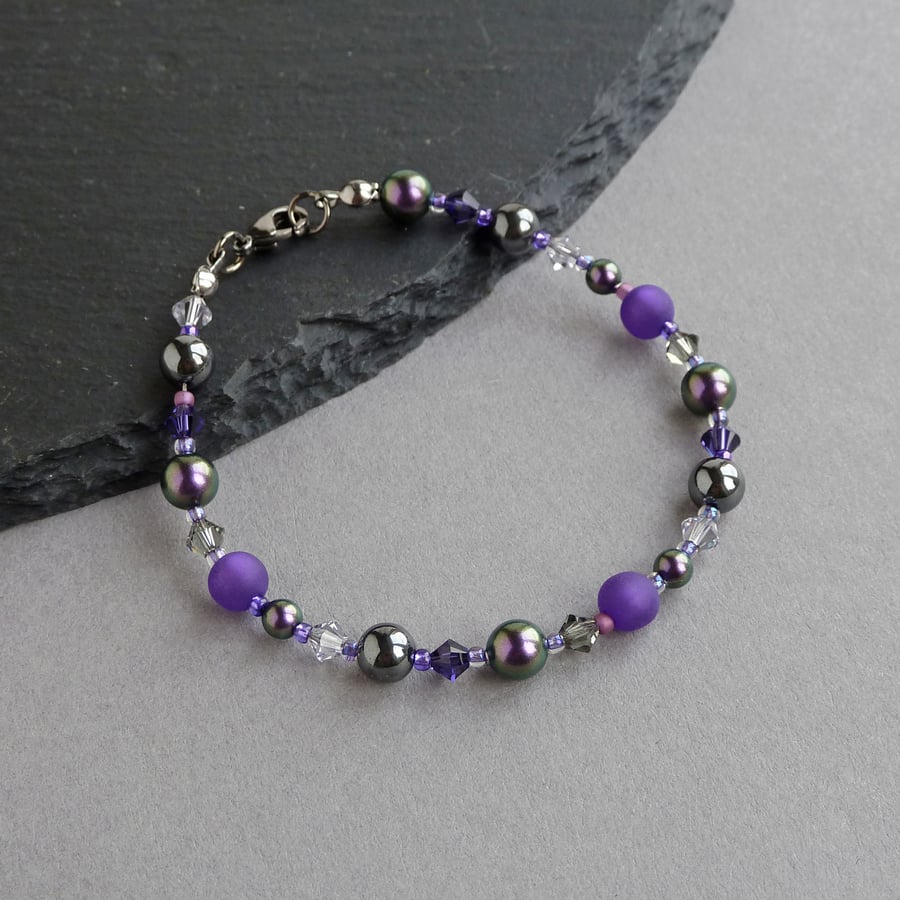 Royal Purple Beaded Bracelet - Colourful Amethyst Single Strand Bracelets - Gift