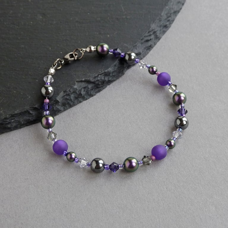 Royal Purple Beaded Bracelet - Colourful Amethyst Single Strand Bracelets - Gift