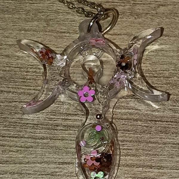 Handmade resin Triple moon Goddess necklace white witches