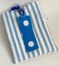 Padded book sleeve and bookmark. Gift for book-lover. Blue stripes and spots