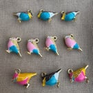 10x Enamel Colourful Bird Charms perfect for Jewellery Making or sewing crafts