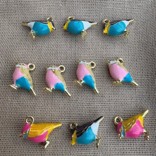 10x Enamel Colourful Bird Charms perfect for Jewellery Making or sewing crafts