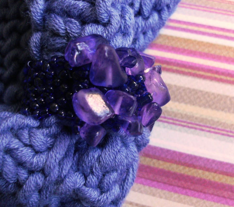 SKINNY BLINGY HAIRBAND HandKnit BAMBOO Lavender Purple SMALL