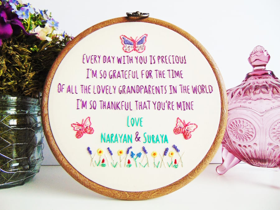 Grandparents Gift - Hand Embroidered Hoop - Gift For Grandparents 