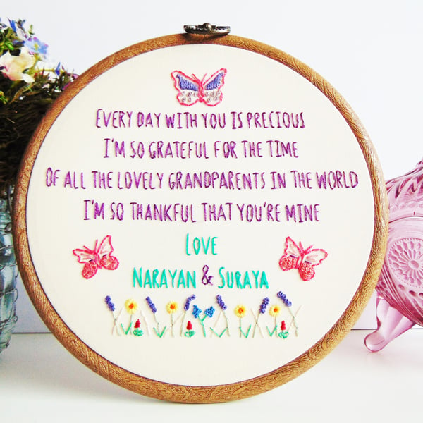 Grandparents Gift - Hand Embroidered Hoop - Gift For Grandparents 