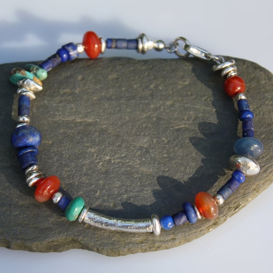 Silver Turquoise and Lapis Relic bracelet