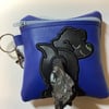 Adorable  Blue Embroidered faux leather dog poo bag ,dog walking,