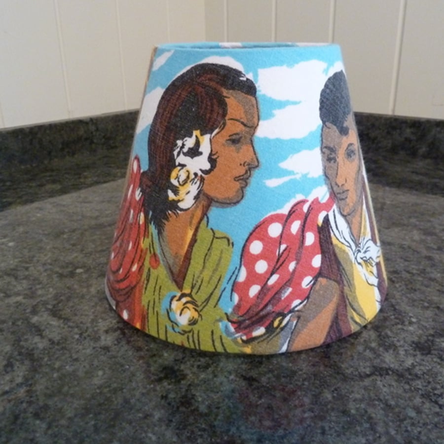 'Spanish Dancers' small unique fabric covered lampshade