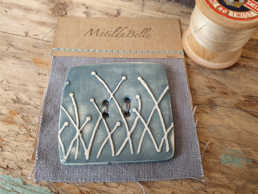 Handmade Ceramic Blue Statement Button