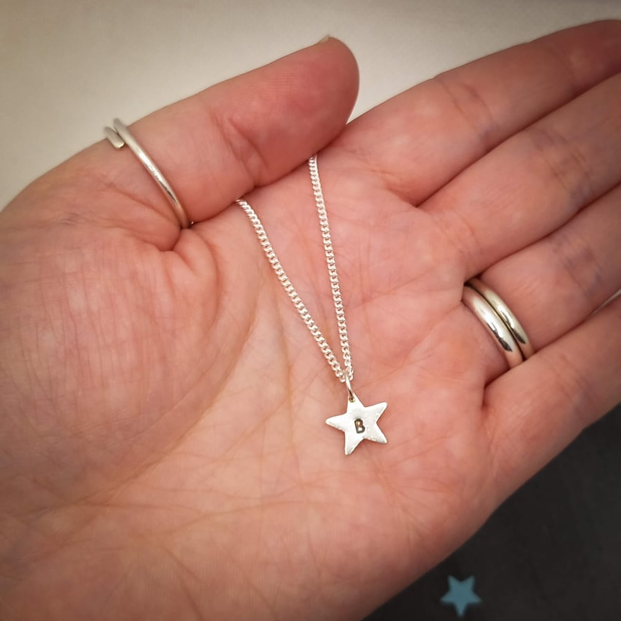 Initial Star Pendant. Small. Hand Stamped Sterling Silver. Personalised