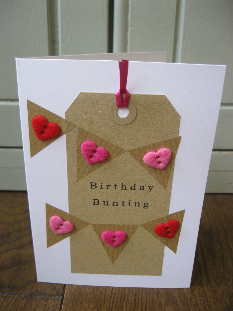 Birthday Bunting Heart Button Card