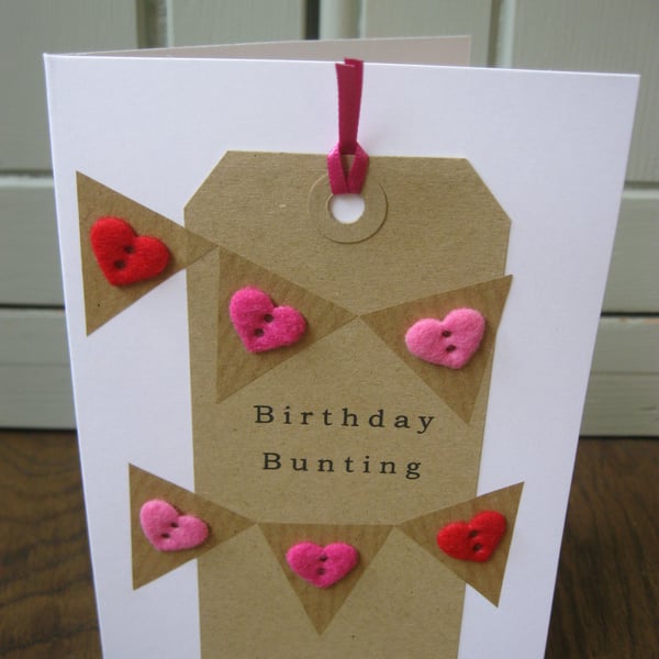 Birthday Bunting Heart Button Card