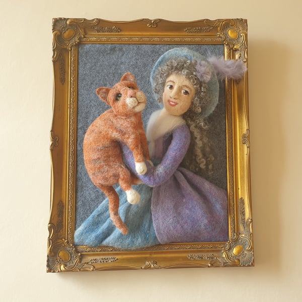 Cat Lady - large needlefelted 3D portrait 