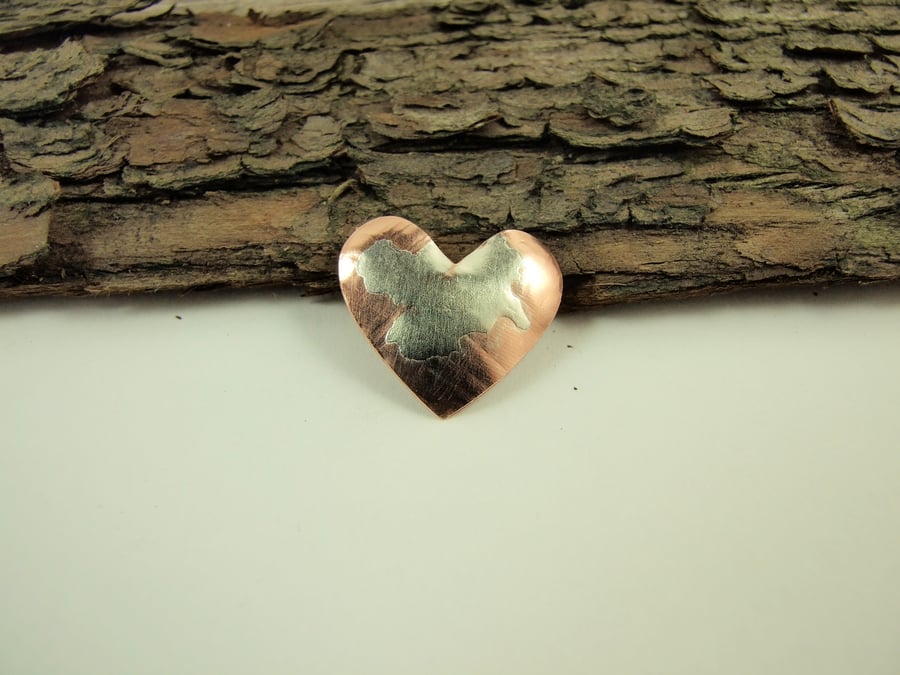 Small Heart Lapel Pin Brooch, Artisan Design Copper with Sterling Silver Accents