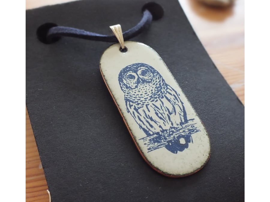 SALE: Owl enamelled pendant