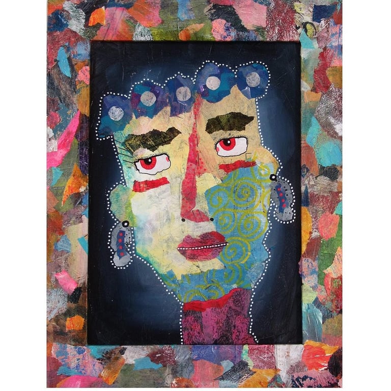 Framed Surreal Portrait Painting Weird Figurative Outsider Art Brut Artwork  