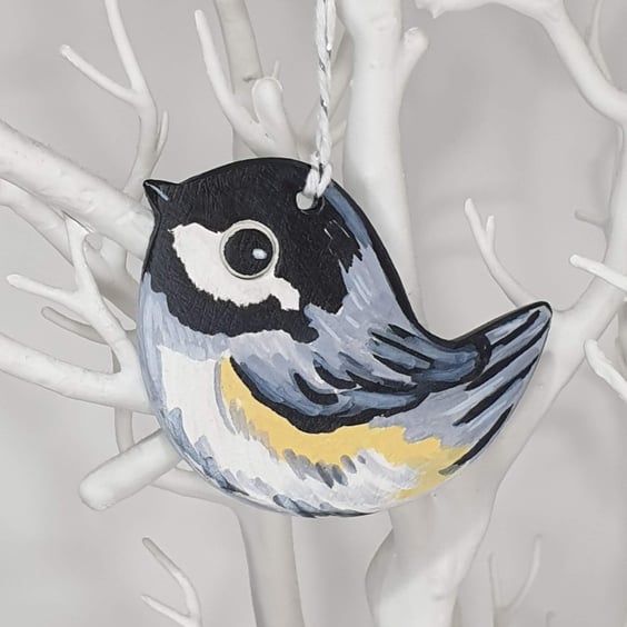 Bird decoration - Coal tit clay hanging decoration,  gift for a bird lover