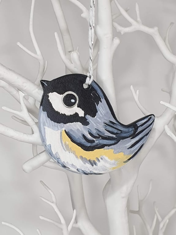 Bird decoration - Coal tit clay hanging decoration,  gift for a bird lover