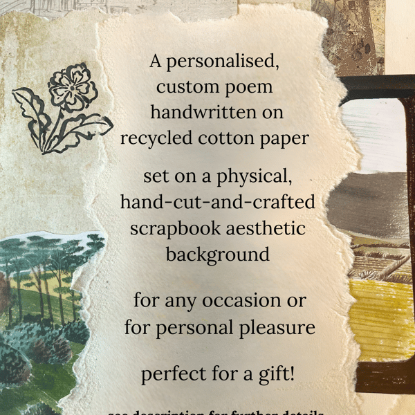 Handwritten Poetry set in a Custom Handmade Scrapbook Background
