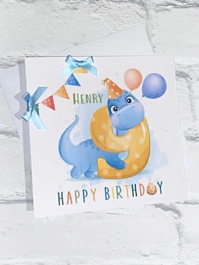Dinosaur Happy Birthday Card, for boy or girl, 1st, 2nd, 3rd, 4th , 5th , 6th , 