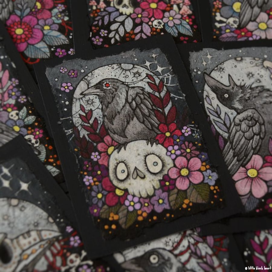 red eyed crow - original aceo illustration