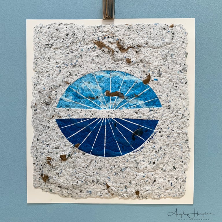 Original Lino Print on Textured Hand Crafted Upcycled Paper - Horizons