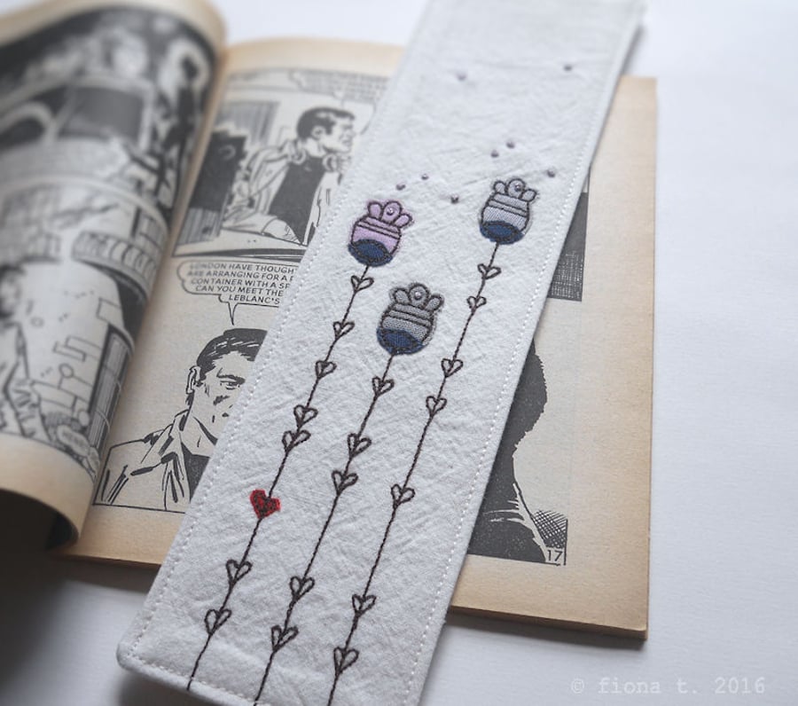 fabric bookmark freehand embroidered flowers