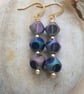 Gold plated earrings with beautiful czech glass Ab purple style disco beads