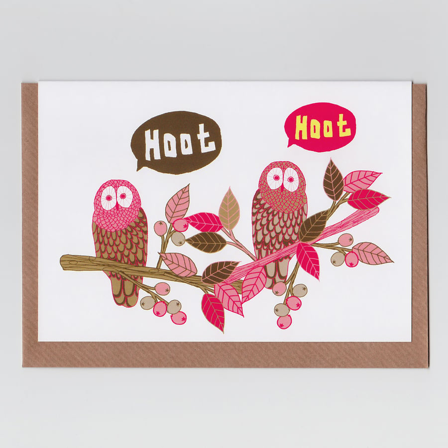 Hoot Hoot, Greetings Card Illustrated with Owls