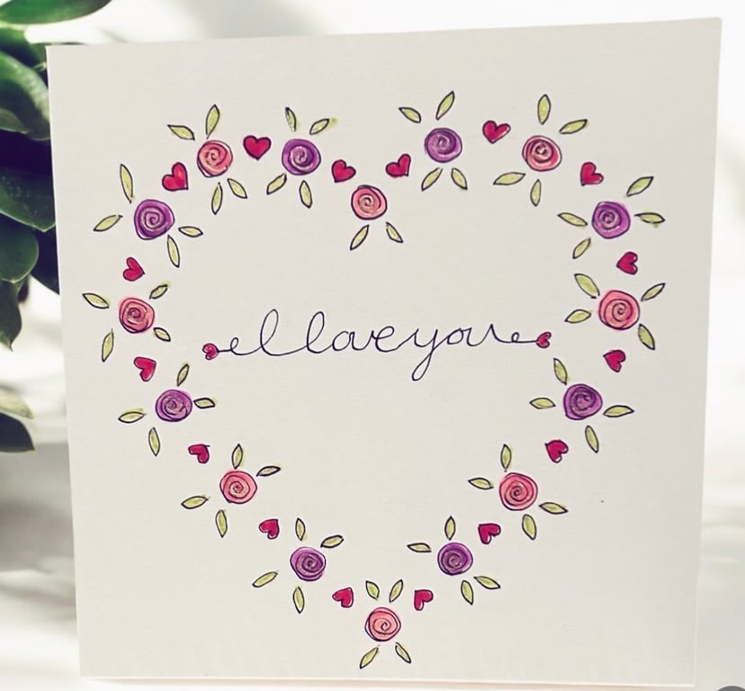 Hand drawn I Love you rose buds card 