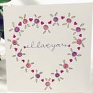 Hand drawn I Love you rose buds card 