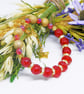 Gold Plated Memory Wire Red And Gold Beaded Bracelet