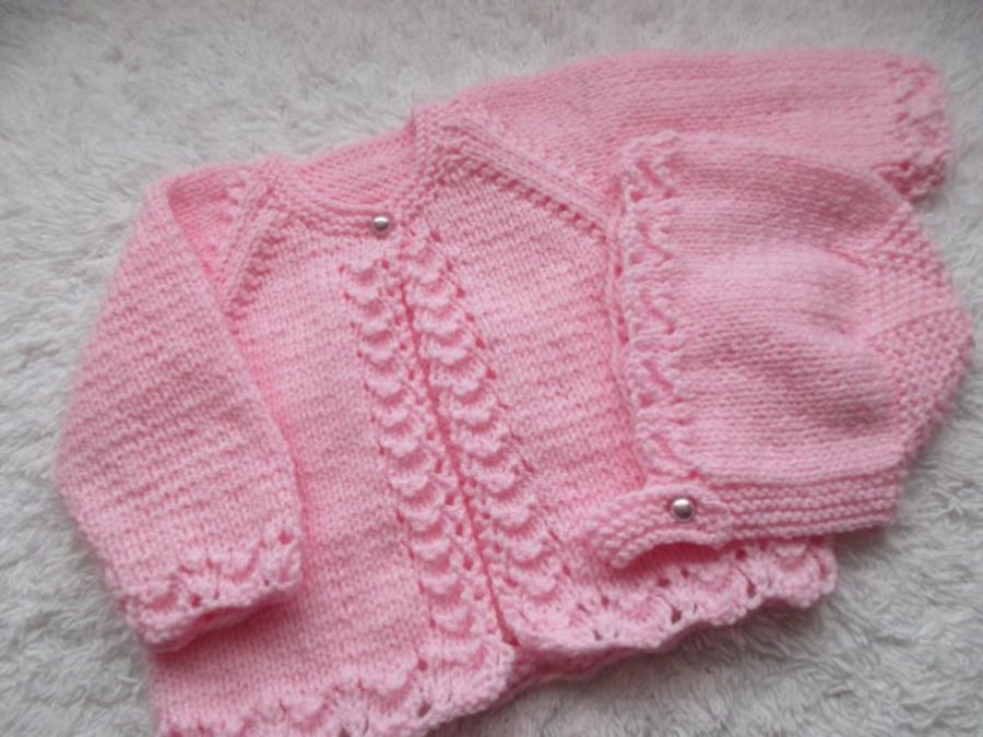 16" Lacey One Button Cardigan & Bonnet Set