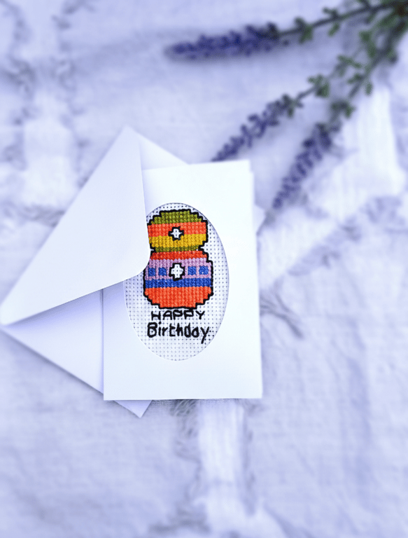 Handmade 8th Birthday Card,Colourful Cross Stitch Number Eight, Rainbow Birthday
