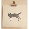 ORIGINAL lino cut print "Garden Fox in Dark Grey"