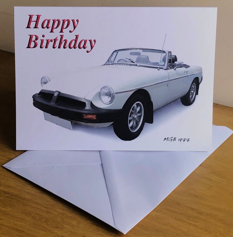 MGB Convertible 1977 (White) - Birthday, Anniversary, Retirement or Plain Card