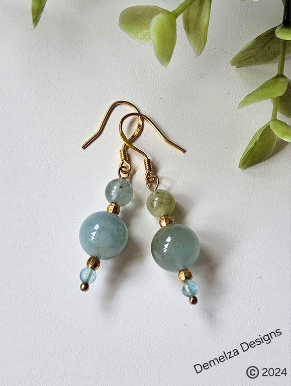 Aquamarine & Apatite Earrings Gold Vermeil (over 925 Sterling Silver)