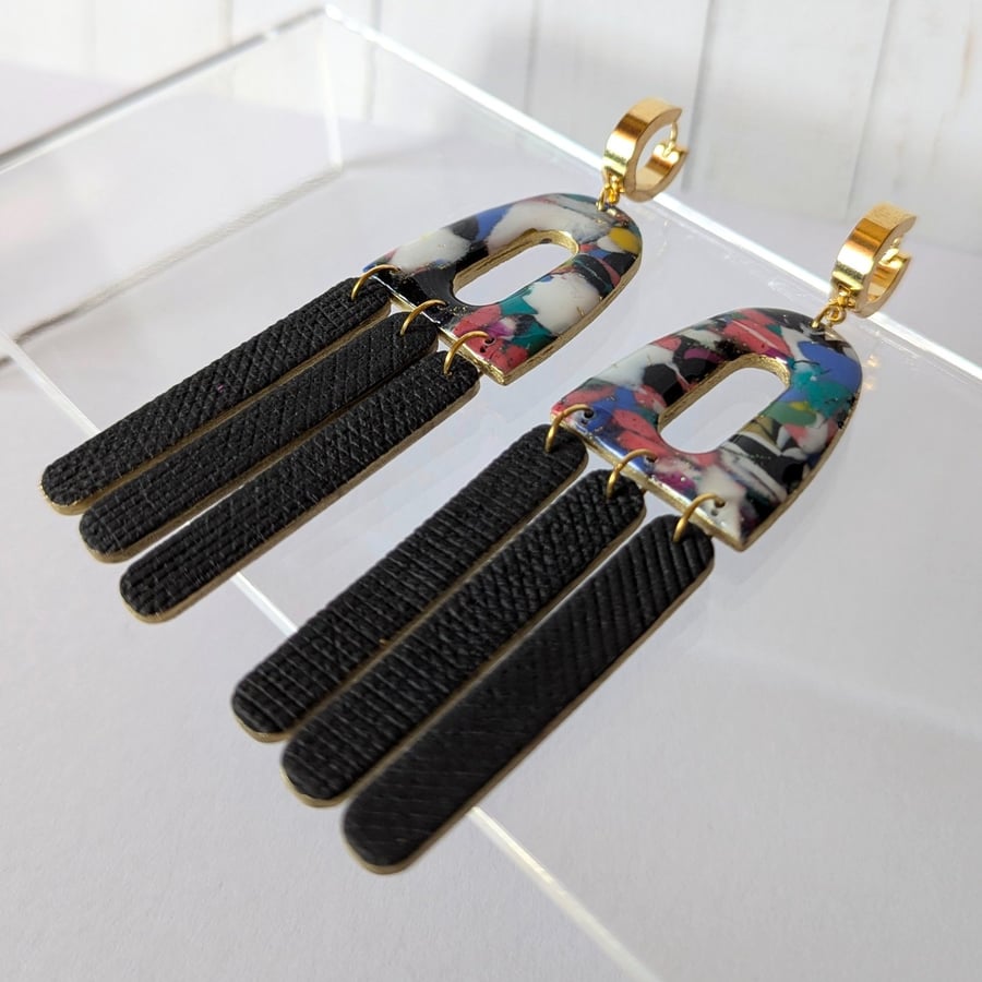 Marbled scrap clay statement earrings 