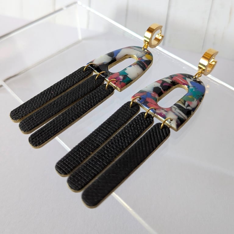 Marbled scrap clay statement earrings 