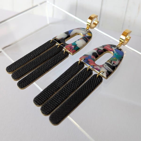 Marbled scrap clay statement earrings 