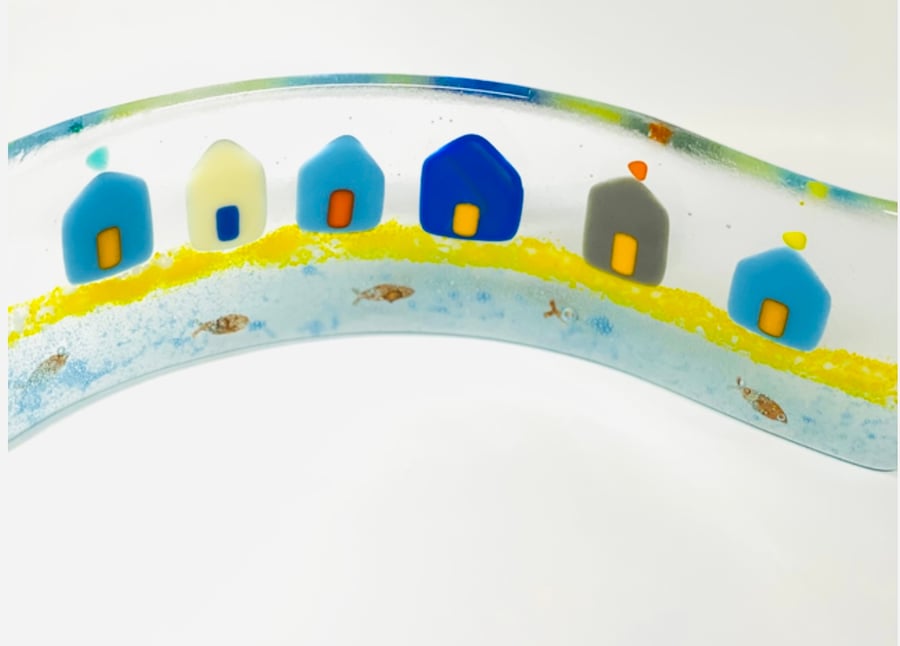 Fused glass curve stand up beach house ornament (SALE)