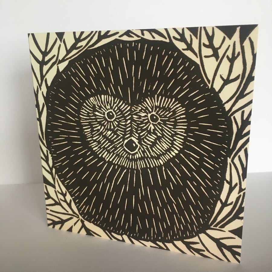 Hedgehog - Greeting Card - Linocut Print - Blank Inside
