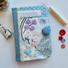 Sewing needle case reclaimed embroidery and blue patchwork
