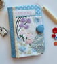 Sewing needle case reclaimed embroidery and blue patchwork