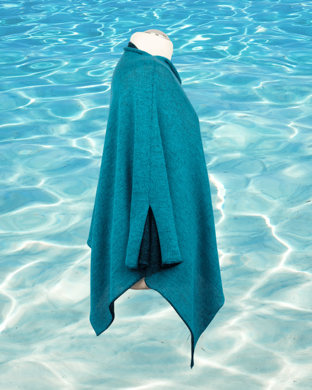 Turquoise and Navy Reversible merino poncho. Women's cape. Wedding shawl