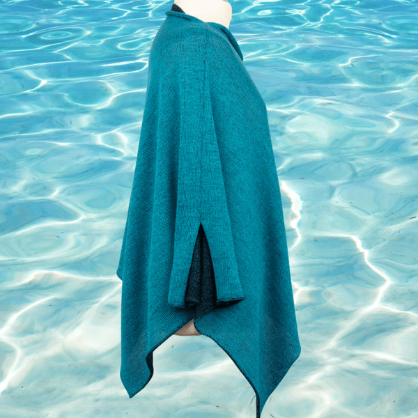 Turquoise and Navy Reversible merino poncho. Women's cape. Wedding shawl