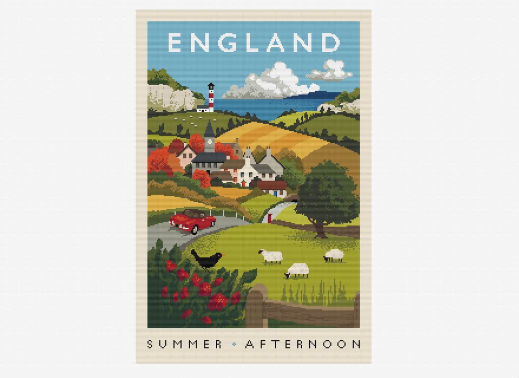 058 - Cross stitch pattern ENGLAND, Railway poster Golden age of Steam