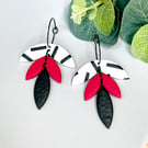 Red, Black & White Polymer Clay Hoops Earrings 