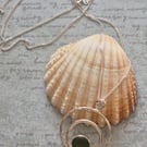 Beautiful Double Circle Pendant  Olive Seaham Seaglass Necklace Sterling Silver 