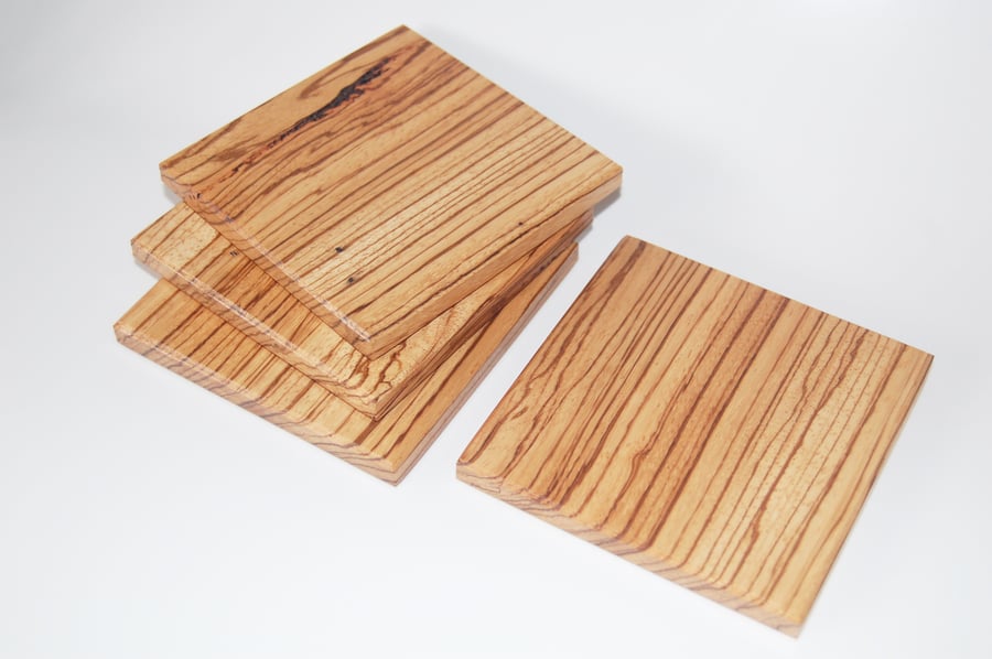 Zebrano Wood Drink Coasters Handmade Set of 4